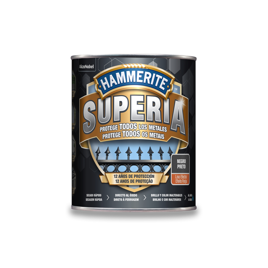 Hammerite Superia Liso Efecto Forja Negro 750 mL