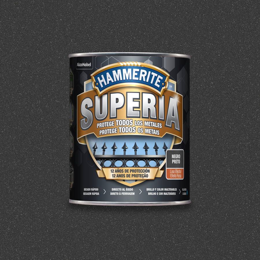 Hammerite Superia Liso Efecto Forja Negro 750 mL