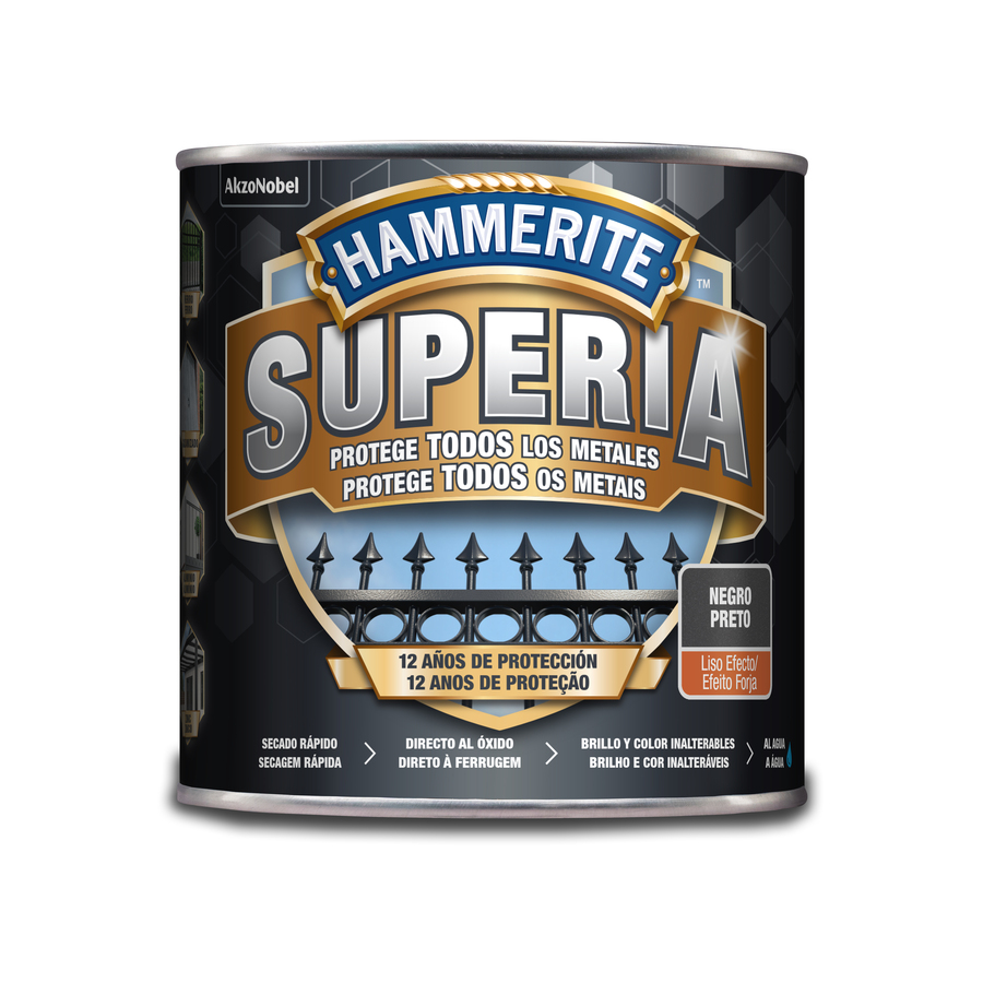 Hammerite Superia Liso Efecto Forja Negro 2,5 L