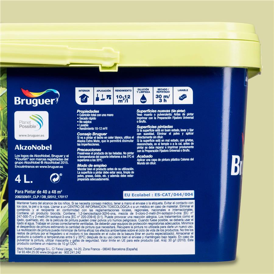 Pintura plástica de interior Amazonas Verde Intermedio Bruguer 4L