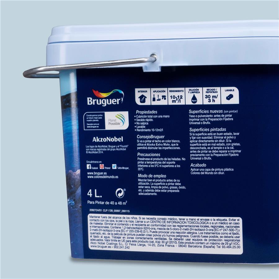 Pintura plástica de interior Mediterráneo Azul Intermedio Bruguer 4L