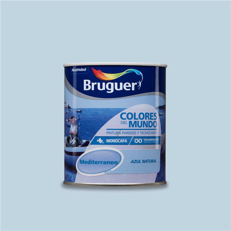 Pintura plástica de interior Mediterráneo Azul Intermedio Bruguer 0,750L