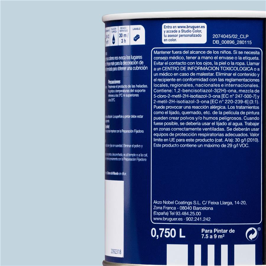 Pintura plástica de interior Mediterráneo Azul Intermedio Bruguer 0,750L