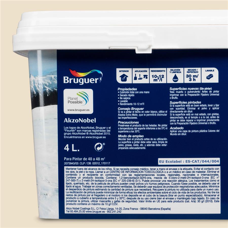 Pintura plástica de interior Alaska Blanco Natural Bruguer 4L