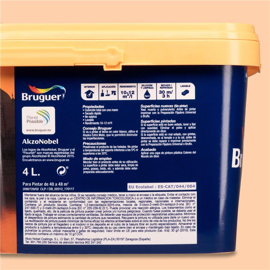 Pintura plástica de interior India Melocotón Suave Bruguer 4L