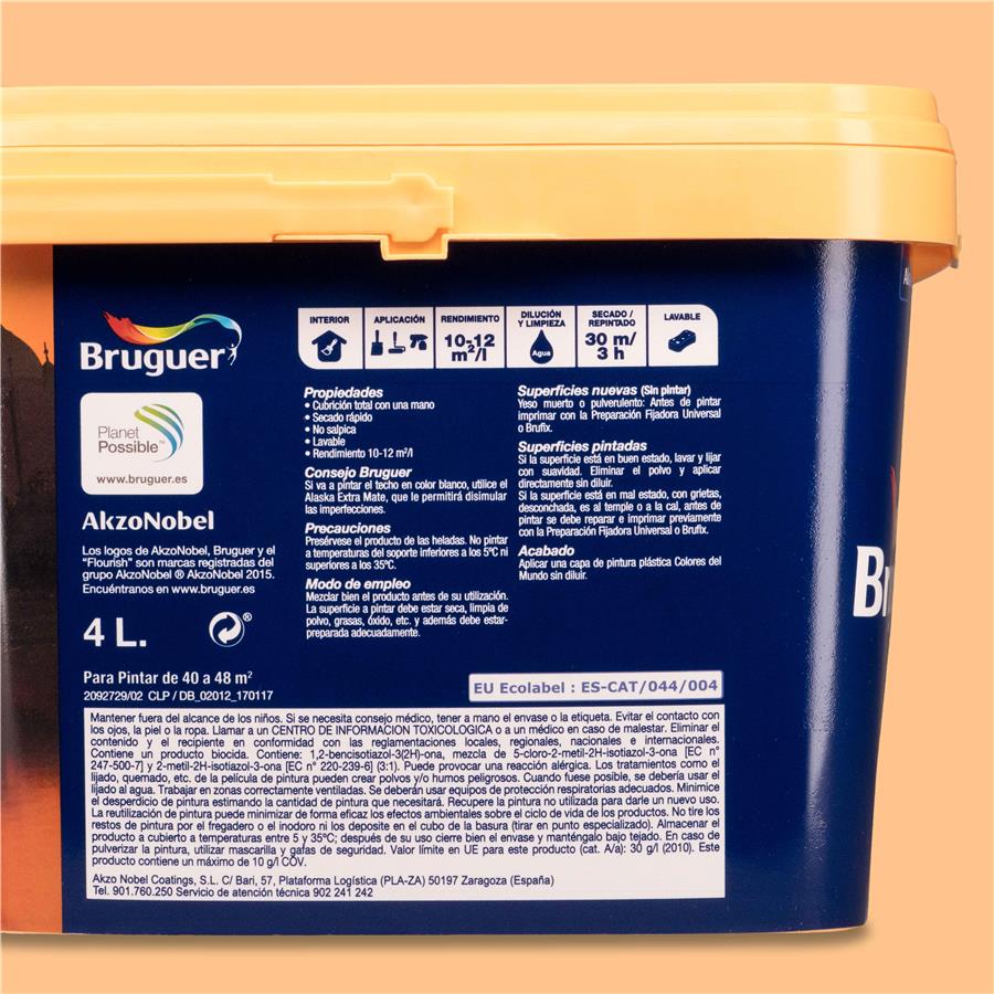 Pintura plástica de interior India Melocotón Intermedio Bruguer 4L