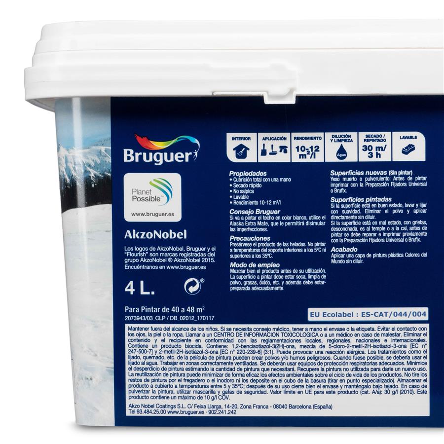 Pintura plástica de interior Alaska Blanco Luminoso Bruguer 4L