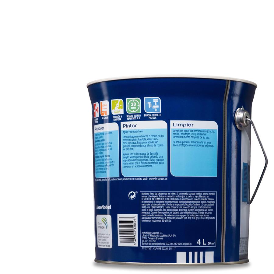 Esmalte Acryllic Multisuperficie Brillante Blanco Permanente 4L