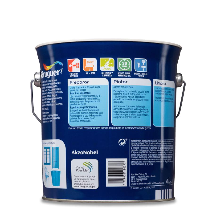 Esmalte Acryllic Multisuperficie Brillante Blanco Permanente 4L