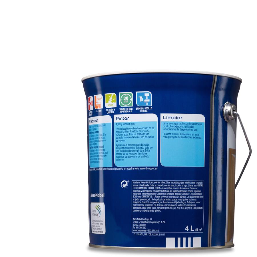 Esmalte Acryllic Multisuperficies Satinado Blanco Permanente 4L