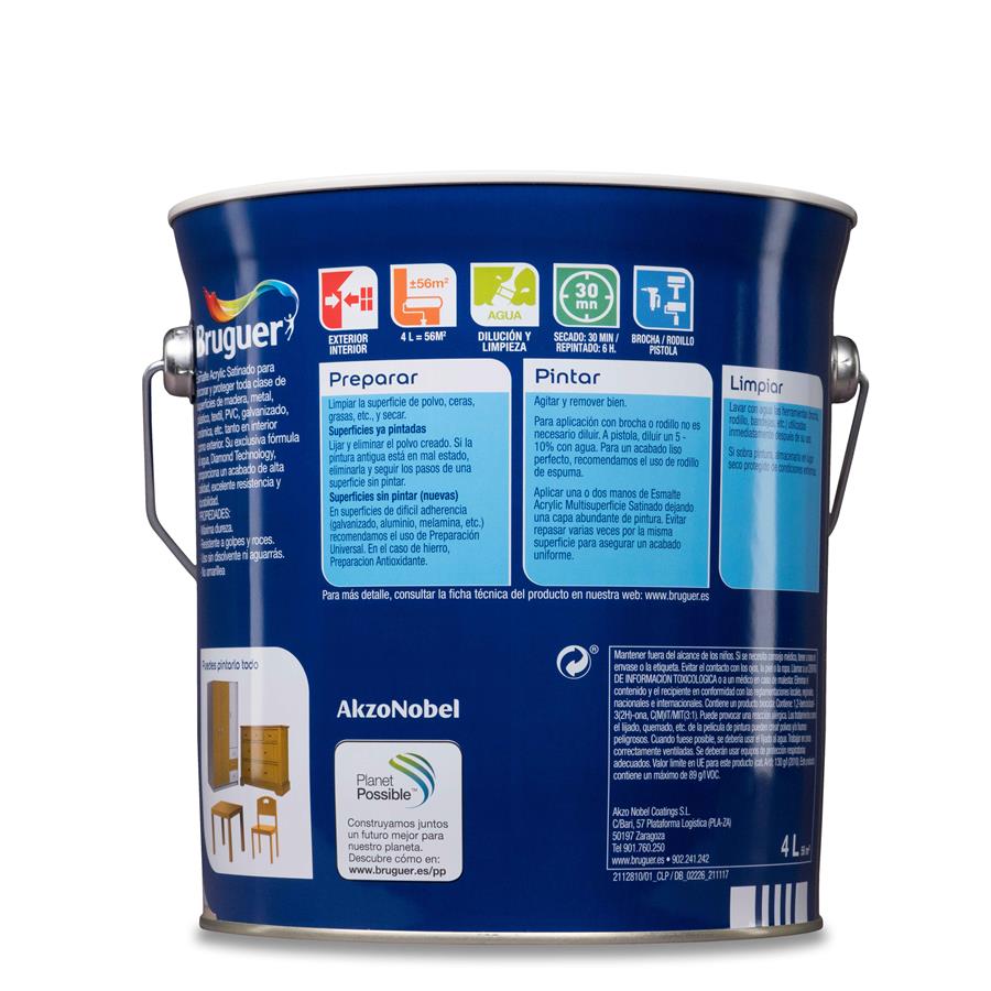 Esmalte Acryllic Multisuperficies Satinado Blanco Permanente 4L