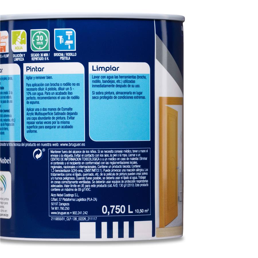 Esmalte Acryllic Multisuperficies Satinado Blanco Permanente 0,750L
