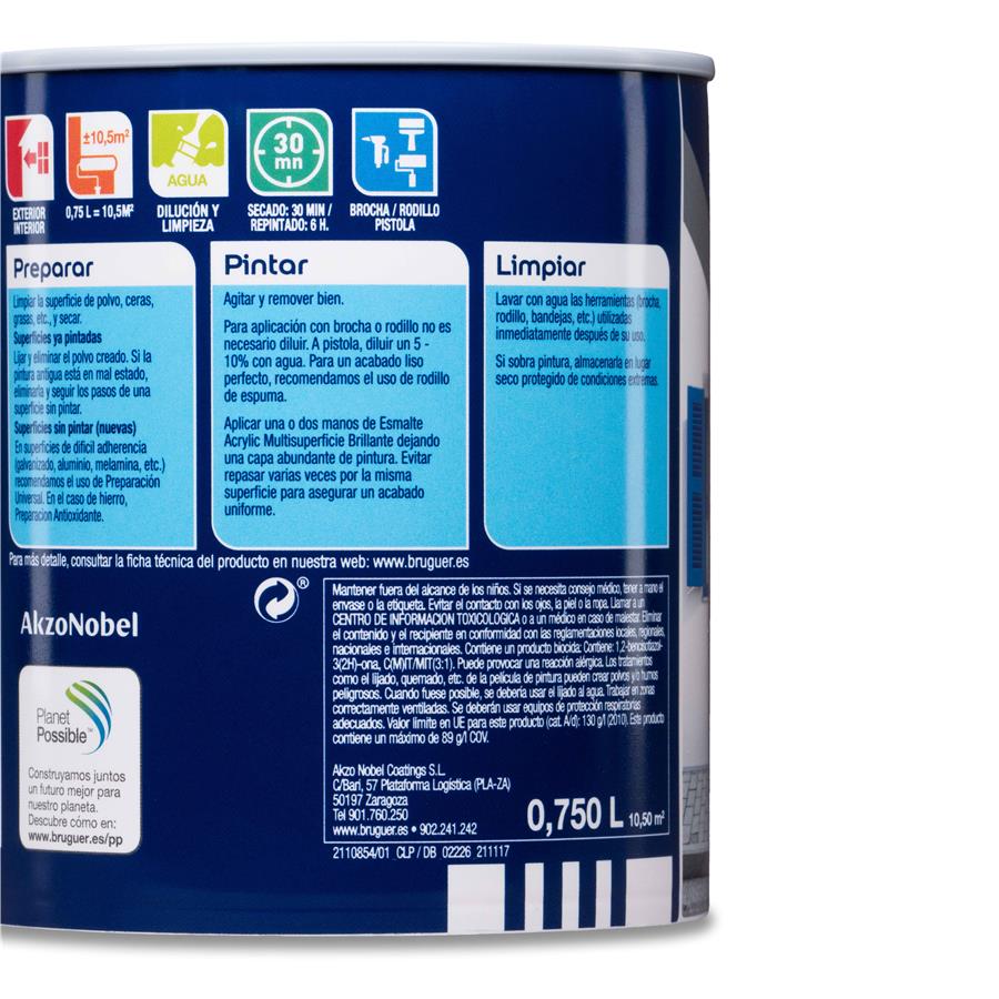 Esmalte Acryllic Multisuperficie Brillante Blanco Permanente 0,750L