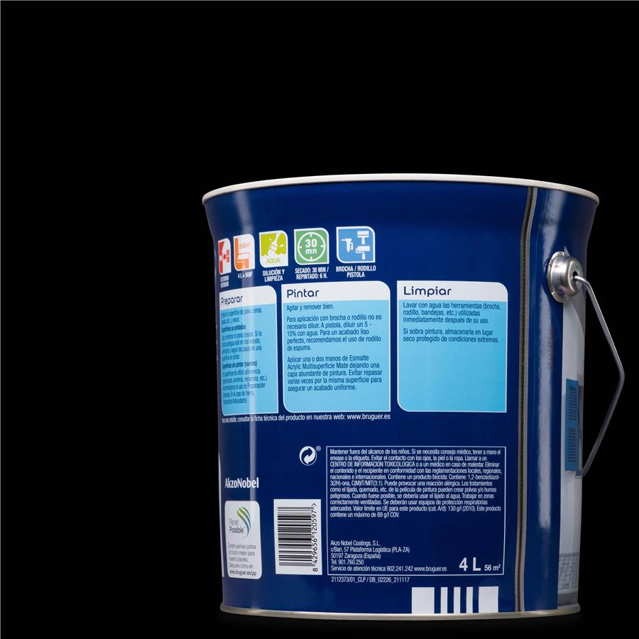 Esmalte Acryllic Multisuperficie Brillante Negro 4L