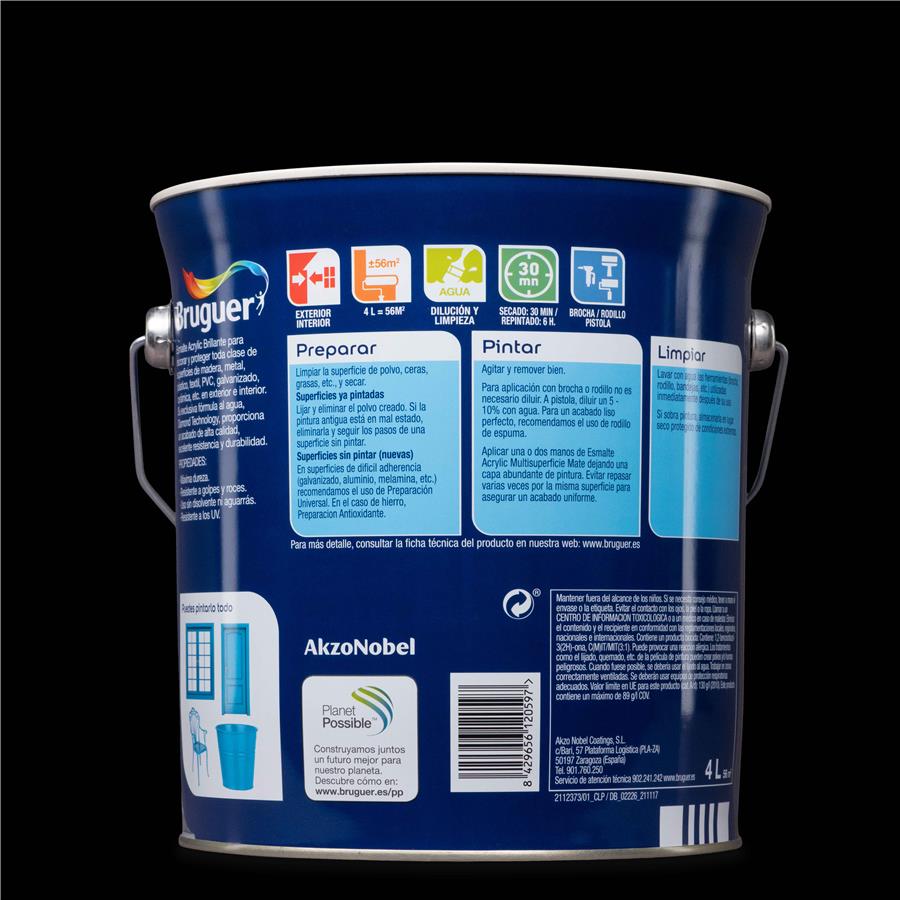 Esmalte Acryllic Multisuperficie Brillante Negro 4L