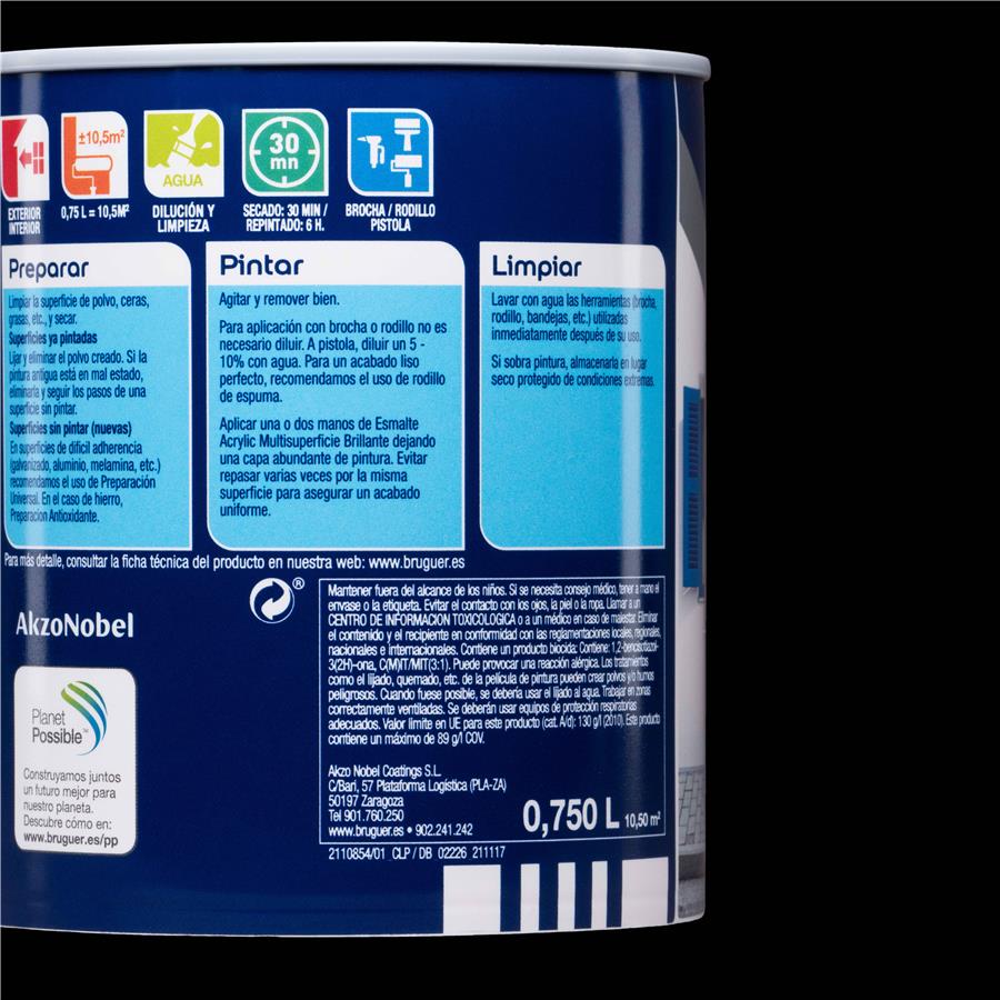 Esmalte Acryllic Multisuperficie Brillante Negro 0,750L