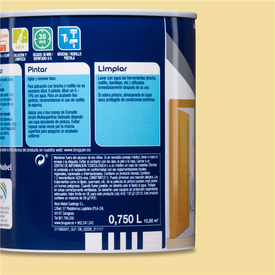 Esmalte Acryllic Multisuperficies Satinado Marfil Claro 0,750L