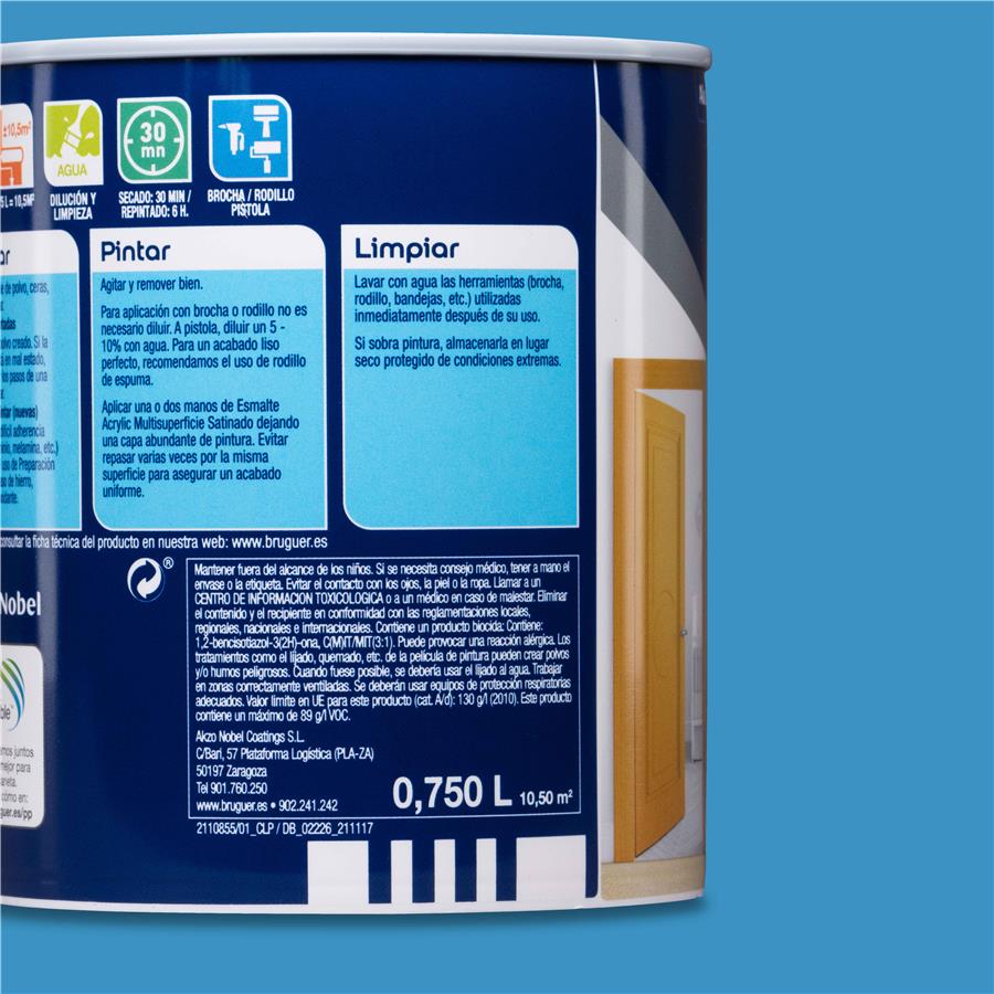 Esmalte Acryllic Multisuperficies Satinado Azul Cielo 0,750L