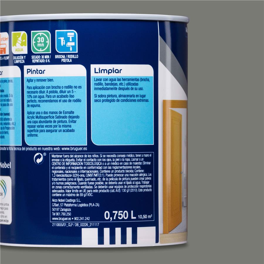 Esmalte Acryllic Multisuperficies Satinado Gris Perla 0,750L
