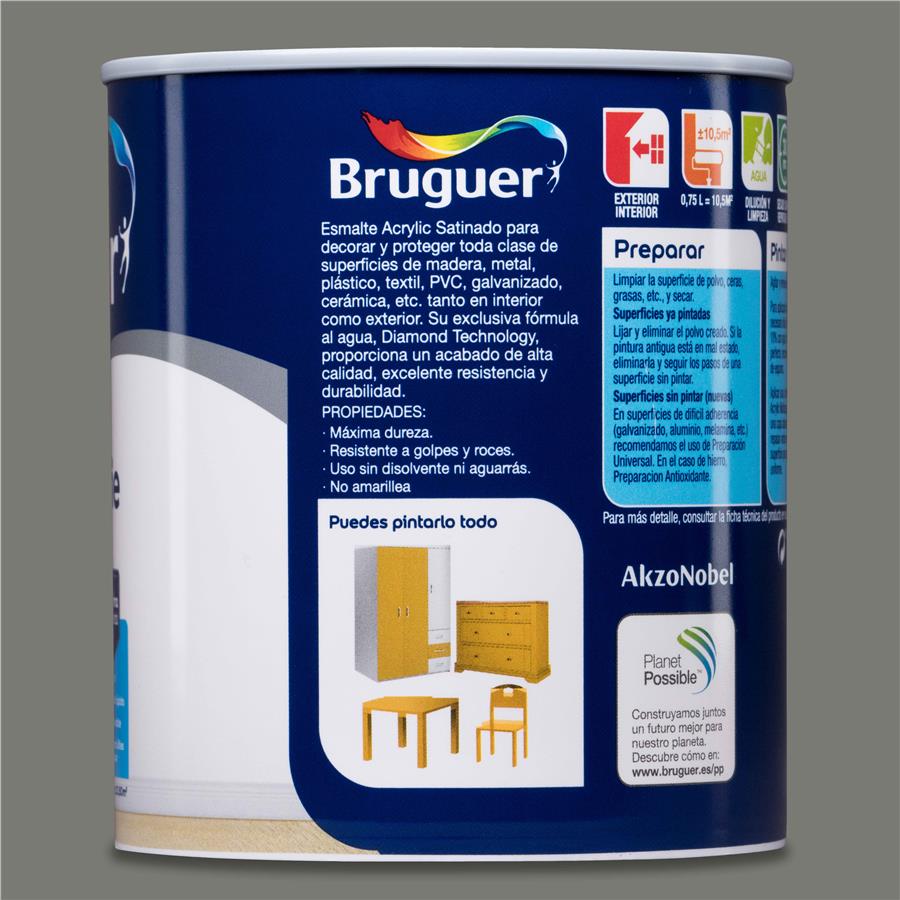 Esmalte Acryllic Multisuperficies Satinado Gris Perla 0,750L