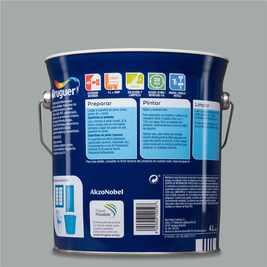 Esmalte Acryllic Multisuperficie Brillante Gris Perla 4L