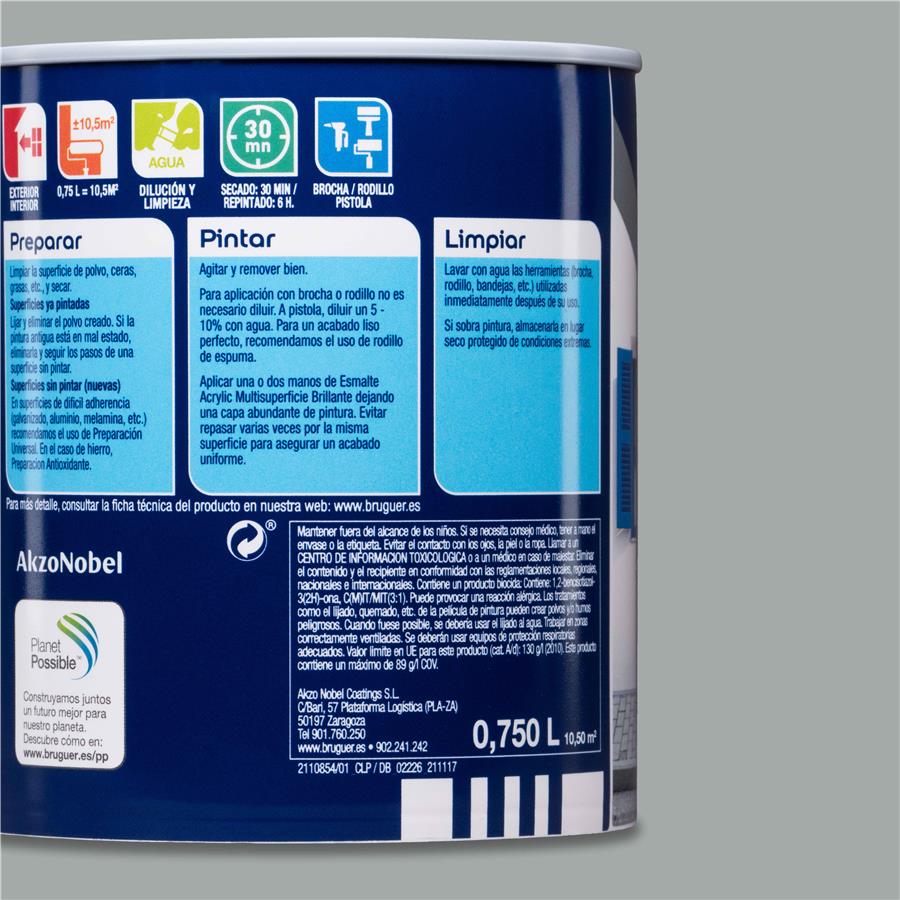 Esmalte Acryllic Multisuperficie Brillante Gris Perla 0,750L