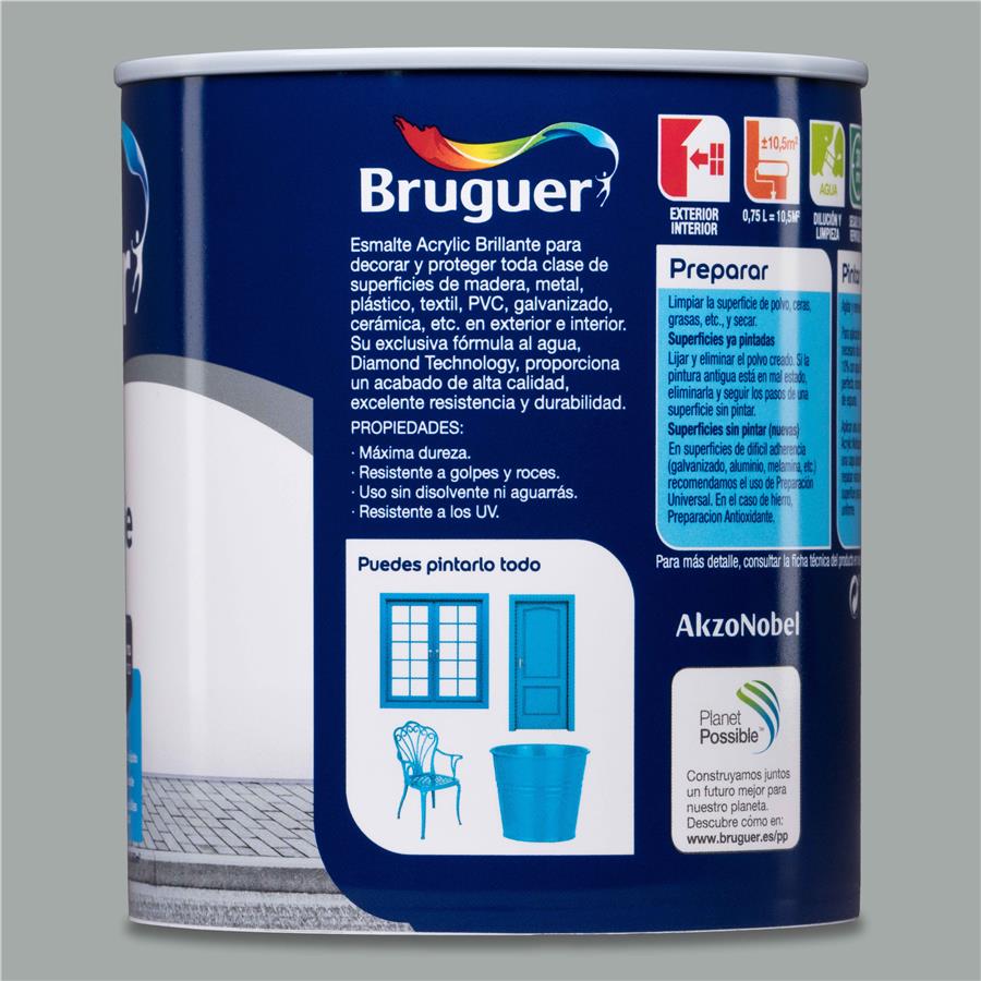 Esmalte Acryllic Multisuperficie Brillante Gris Perla 0,750L