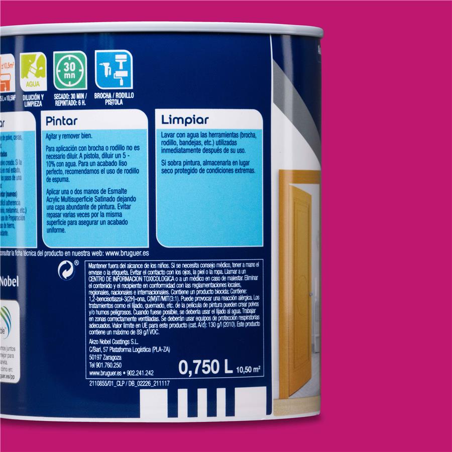 Esmalte Acryllic Multisuperficies Satinado Fucsia 0,750L