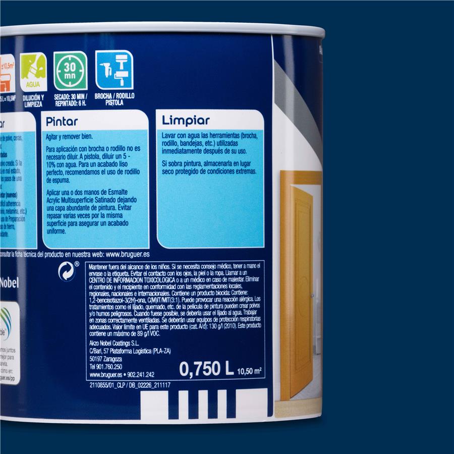 Esmalte Acryllic Multisuperficies Satinado Azul Cantábrico 0,750L