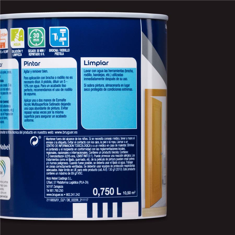 Esmalte Acryllic Multisuperficies Satinado Negro 0,750L