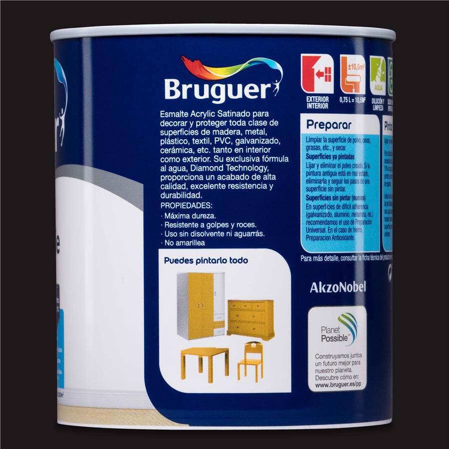 Esmalte Acryllic Multisuperficies Satinado Negro 0,750L