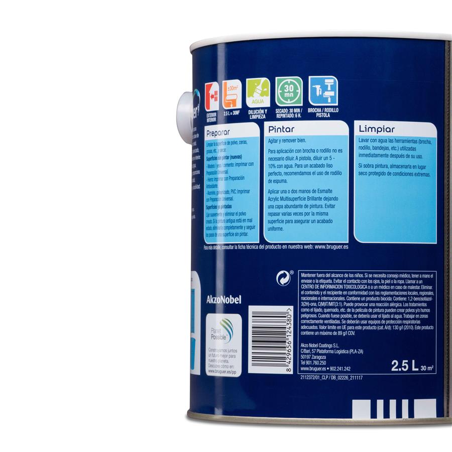 Esmalte Acryllic Multisuperficie Brillante Blanco Permanente 2,5L