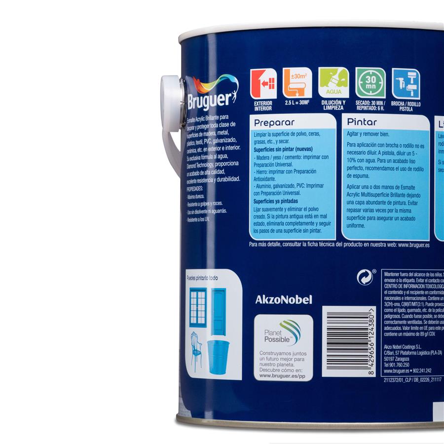 Esmalte Acryllic Multisuperficie Brillante Blanco Permanente 2,5L