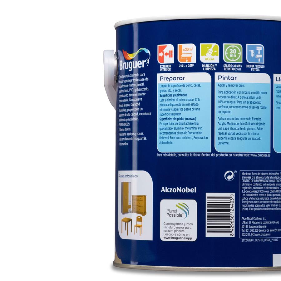 Esmalte Acryllic Multisuperficies Satinado Blanco Permanente 2,5L