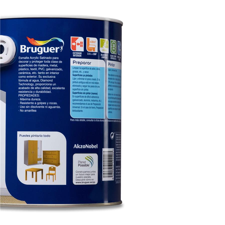 Esmalte Acryllic Multisuperficies Satinado Blanco Permanente 2,5L