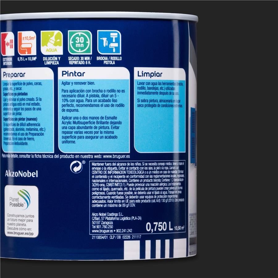 Esmalte Acryllic Multisuperficie Brillante Gris Medio 0,750L
