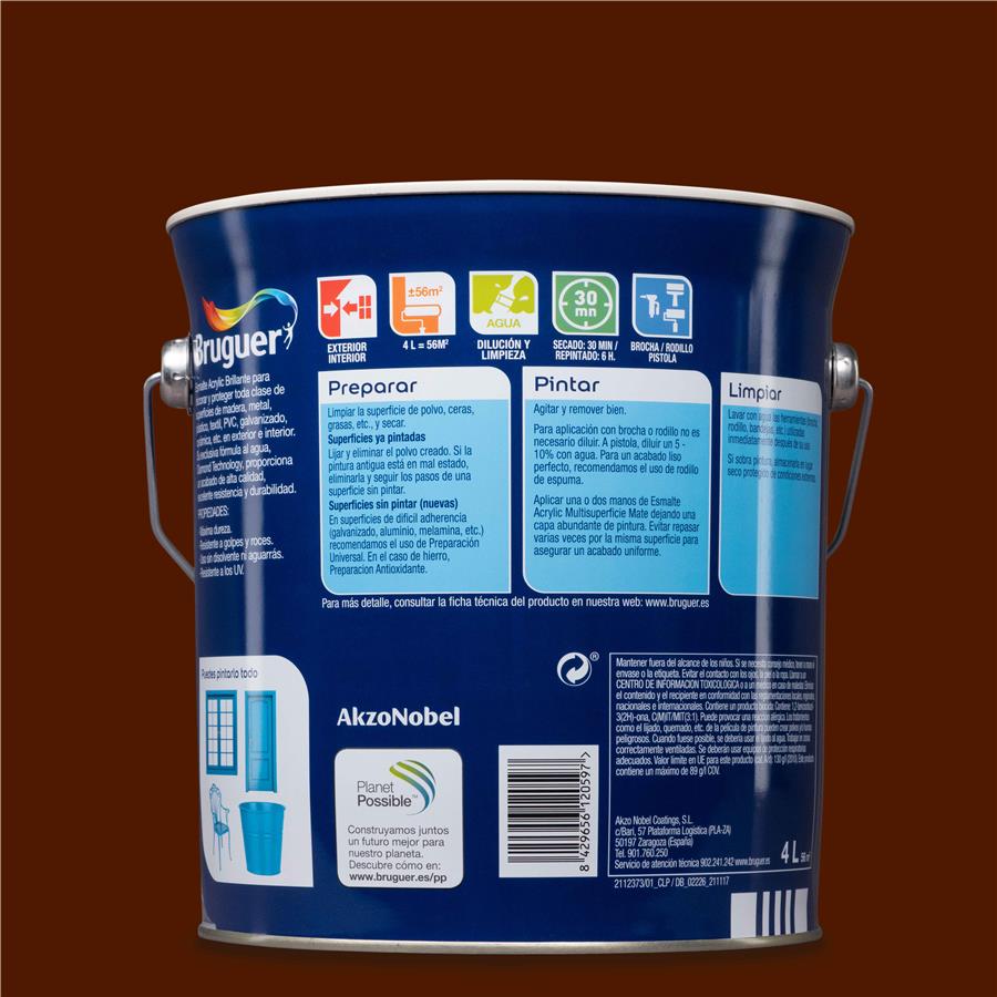 Esmalte Acryllic Multisuperficie Brillante Pardo 4L