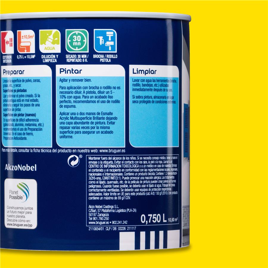 Esmalte Acryllic Multisuperficie Brillante Amarillo Limón 0,750L