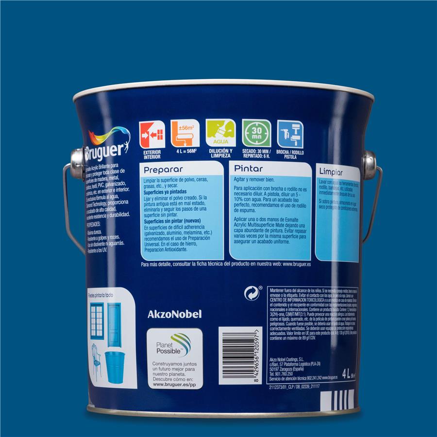 Esmalte Acryllic Multisuperficie Brillante Azul Luminoso 4L