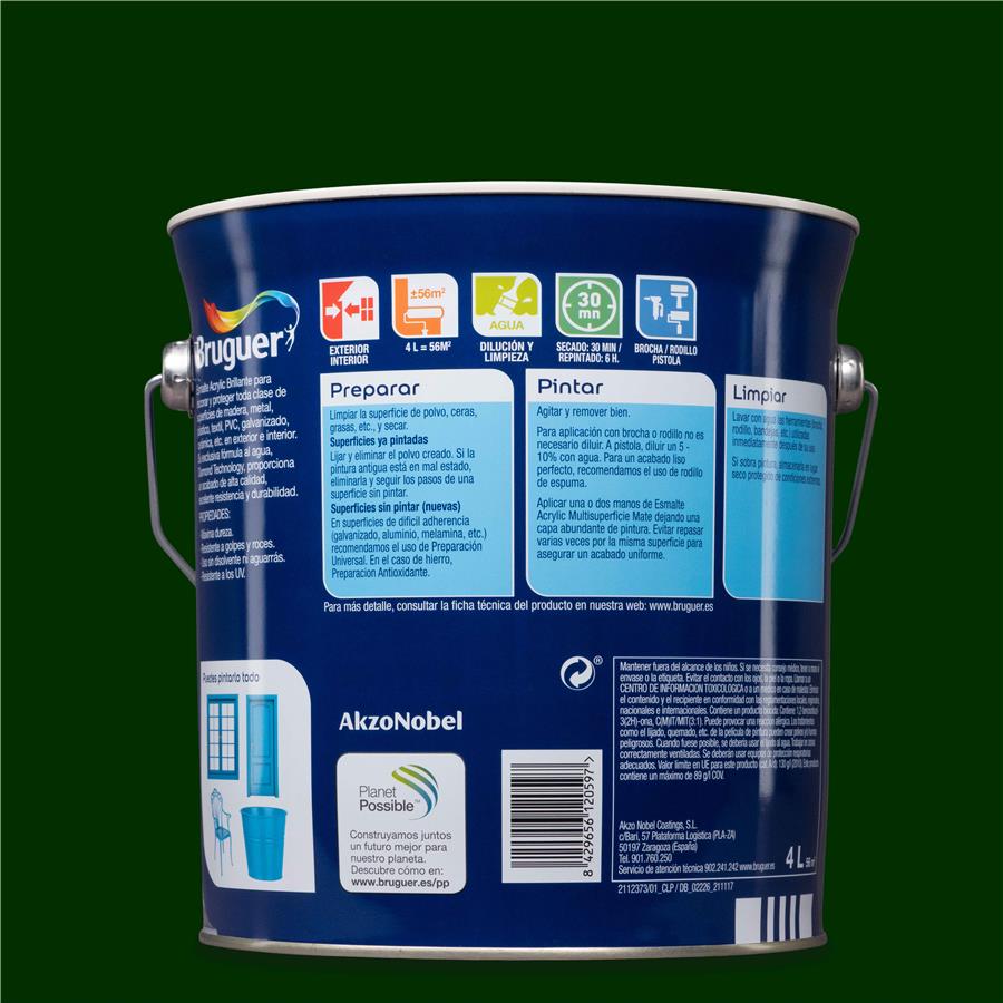 Esmalte Acryllic Multisuperficie Brillante Verde Mayo 4L