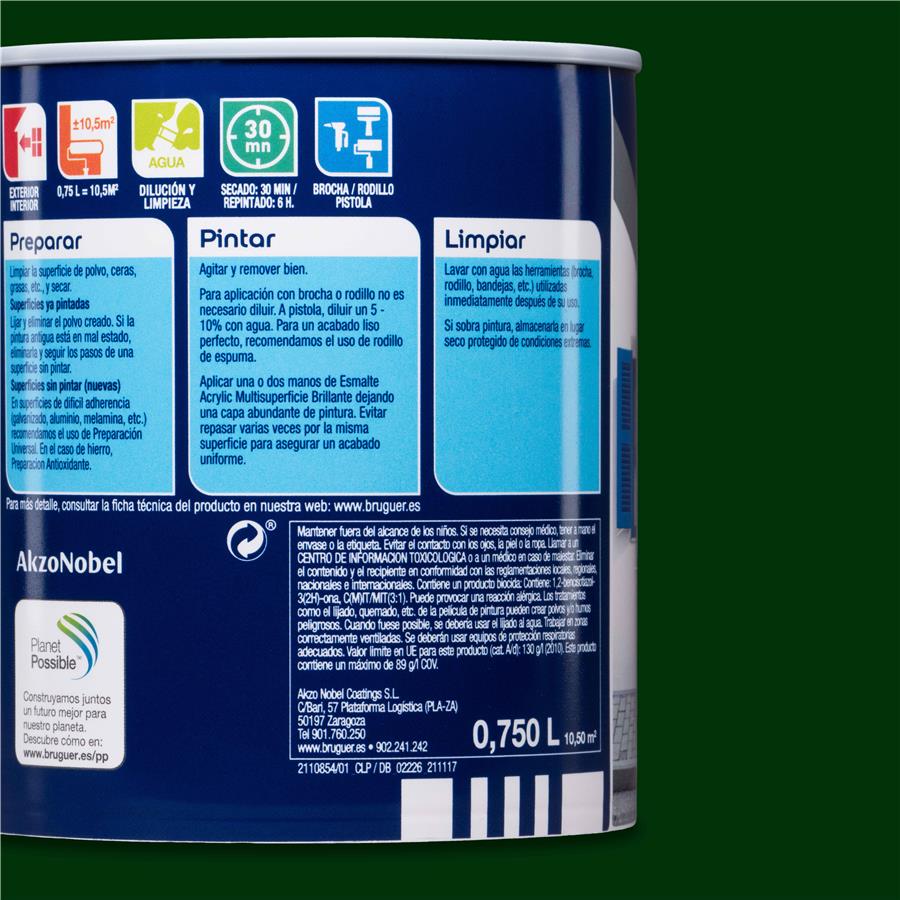 Esmalte Acryllic Multisuperficie Brillante Verde Mayo 0,750L