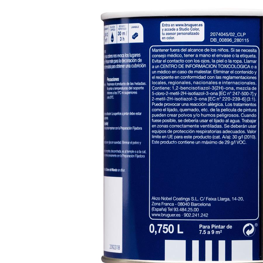 Pintura plástica de interior Alaska Blanco Extra Mate Bruguer 0,750L