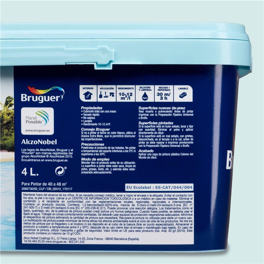 Pintura plástica de interior Caribe Turquesa Suave Bruguer 4L