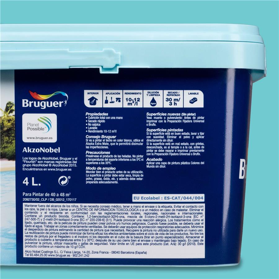 Pintura plástica de interior Caribe Turquesa Natural Bruguer 4L