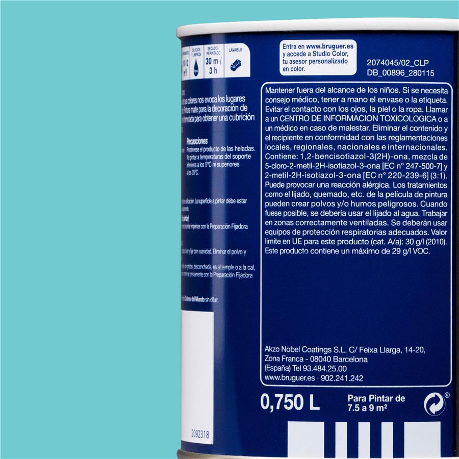 Pintura plástica de interior Caribe Turquesa Natural Bruguer 0,750L