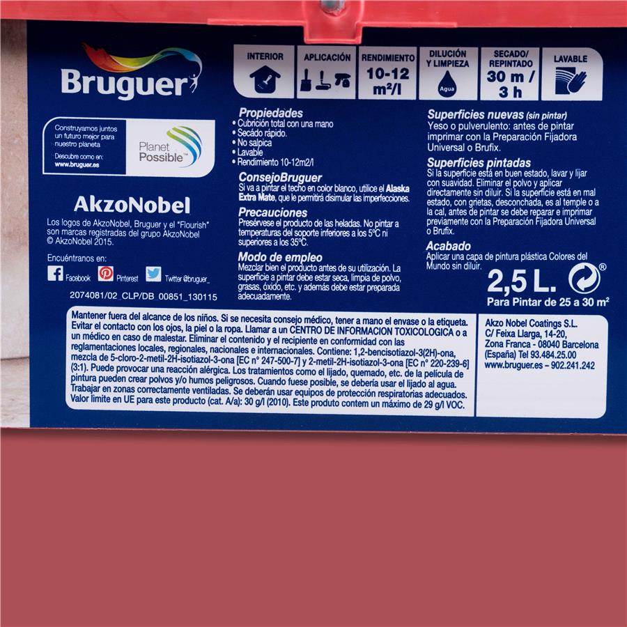 Pintura plástica de interior Nepal Rojo Pahmina Bruguer 2.5L