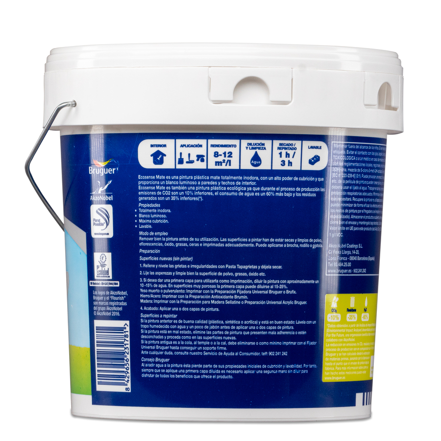 Pintura plástica ecológica Blanco Mate Bruguer 15 L