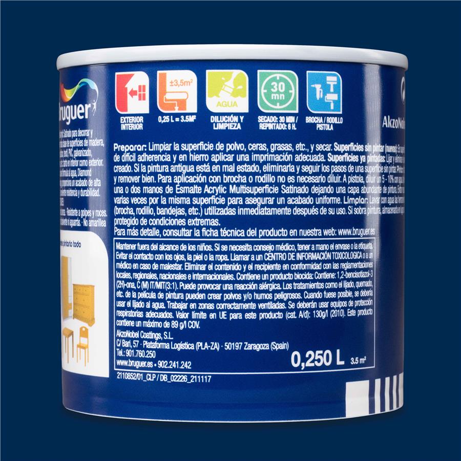 Esmalte Acryllic Multisuperficies Satinado Azul Cantábrico 0,250L