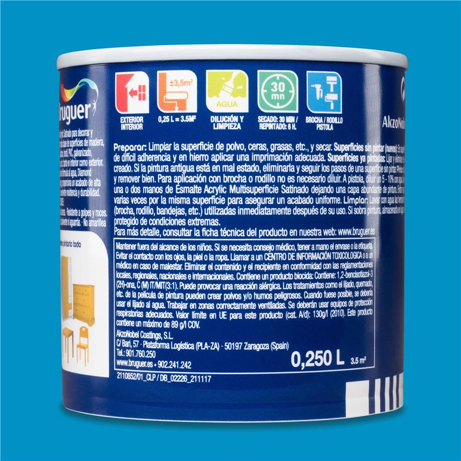 Esmalte Acryllic Multisuperficies Satinado Azul Cielo 0,250L