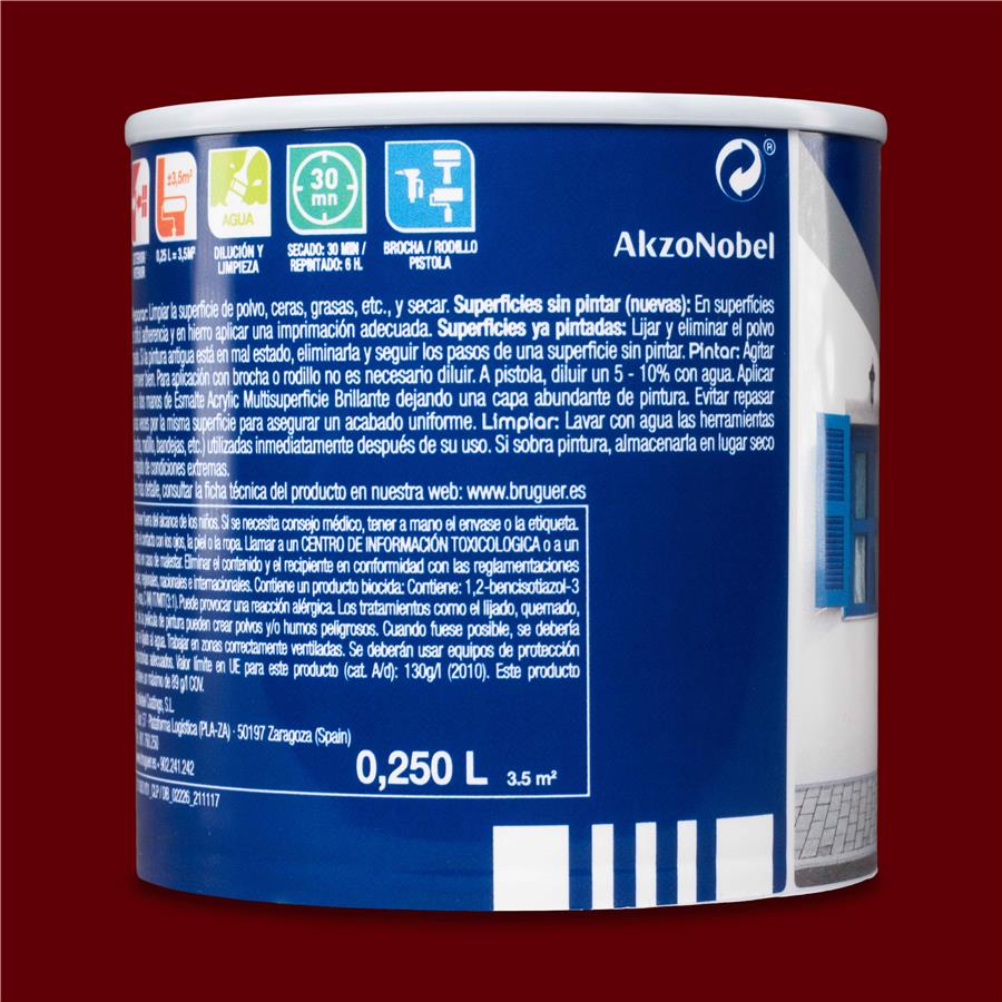 Esmalte Acryllic Multisuperficie Brillante Rojo Carruajes 0,250L